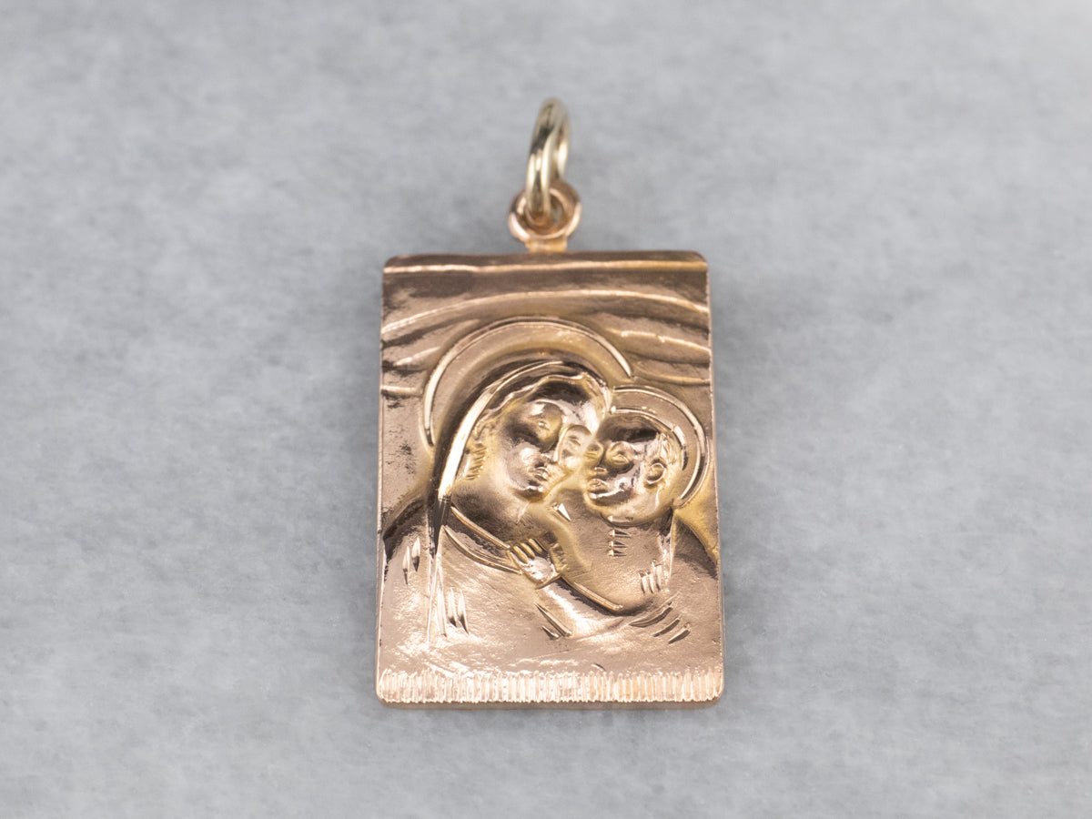 Rose Gold Mary and Baby Jesus Medal Pendant