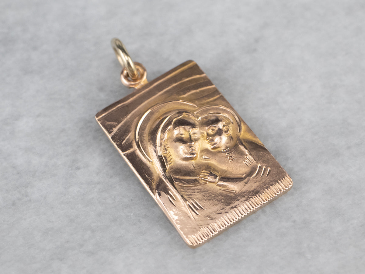 Rose Gold Mary and Baby Jesus Medal Pendant