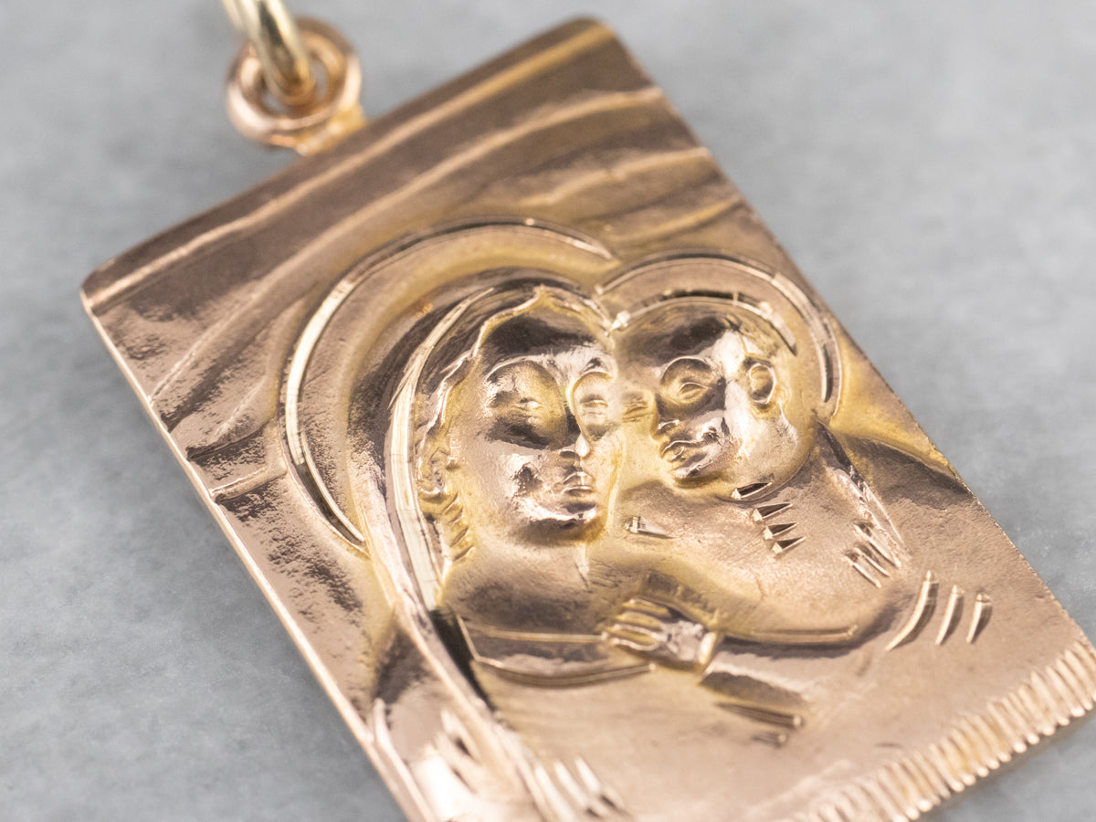 Rose Gold Mary and Baby Jesus Medal Pendant