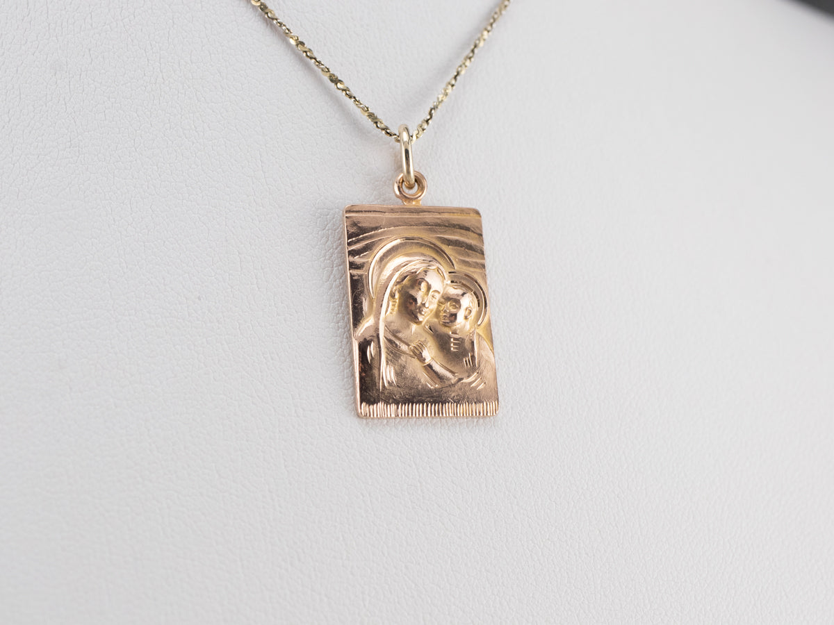 Rose Gold Mary and Baby Jesus Medal Pendant