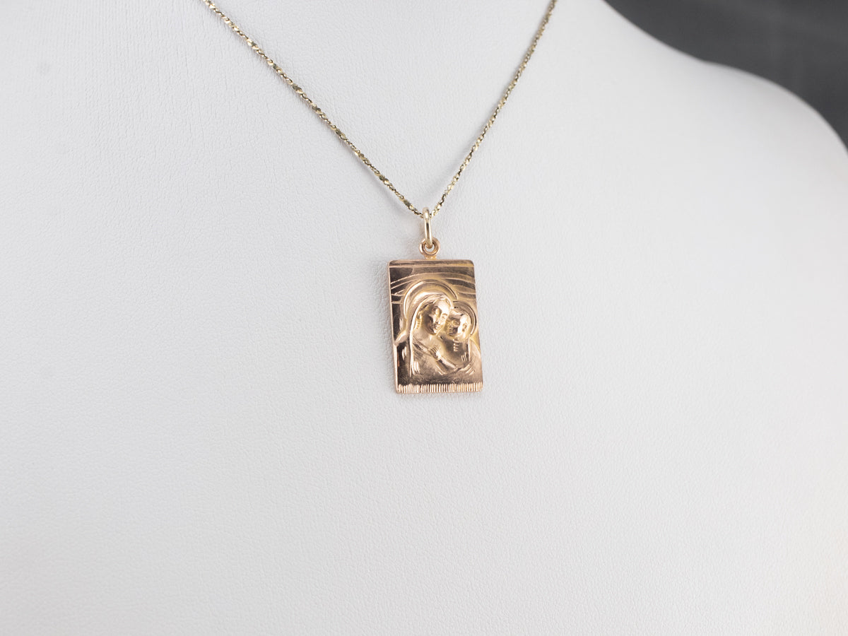 Rose Gold Mary and Baby Jesus Medal Pendant