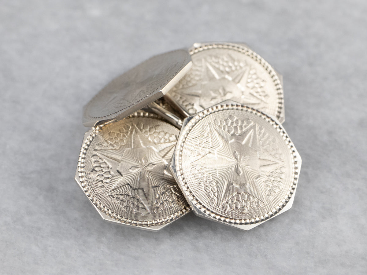 Vintage White Gold Star Octagon Cufflinks