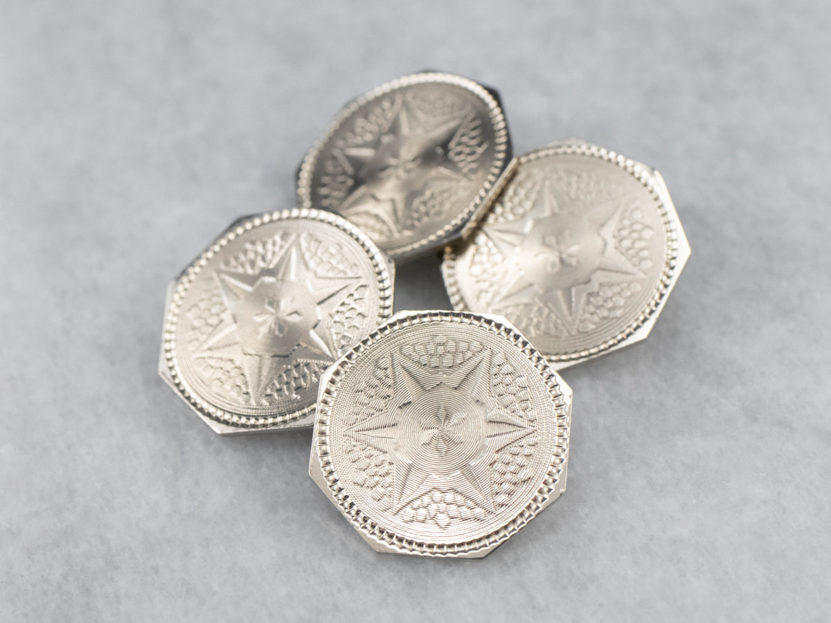 Vintage White Gold Star Octagon Cufflinks