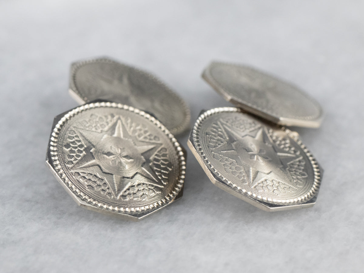 Vintage White Gold Star Octagon Cufflinks