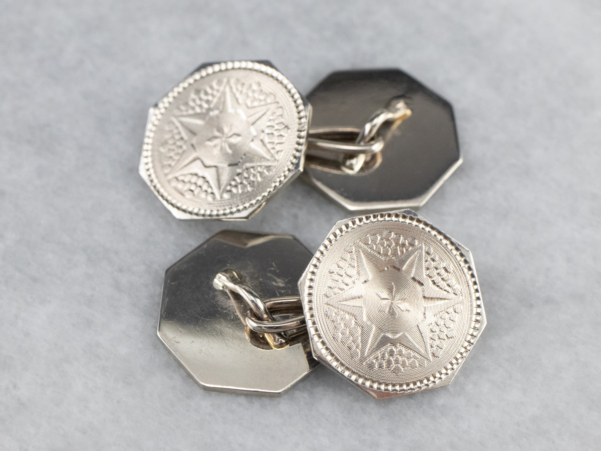Vintage White Gold Star Octagon Cufflinks