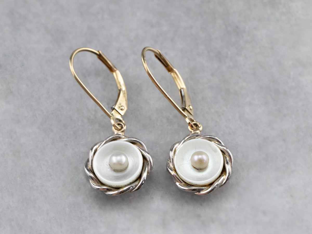Mother of Pearl Two Tone Gold Drop Earrings