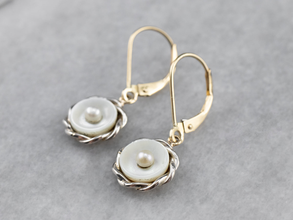 Mother of Pearl Two Tone Gold Drop Earrings