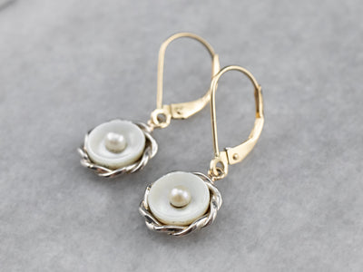 Mother of Pearl Two Tone Gold Drop Earrings