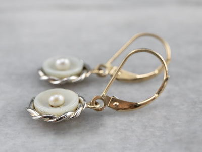 Mother of Pearl Two Tone Gold Drop Earrings