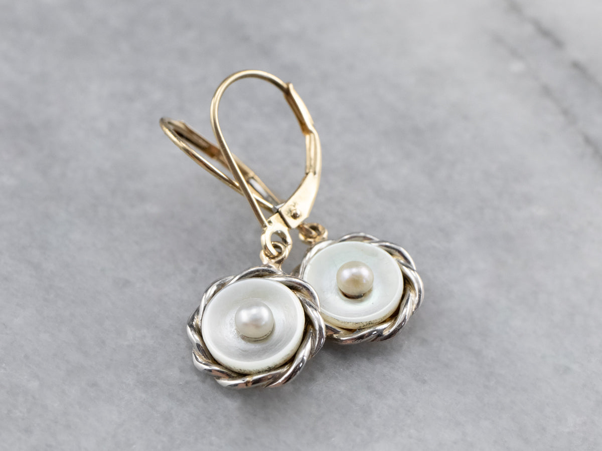 Mother of Pearl Two Tone Gold Drop Earrings