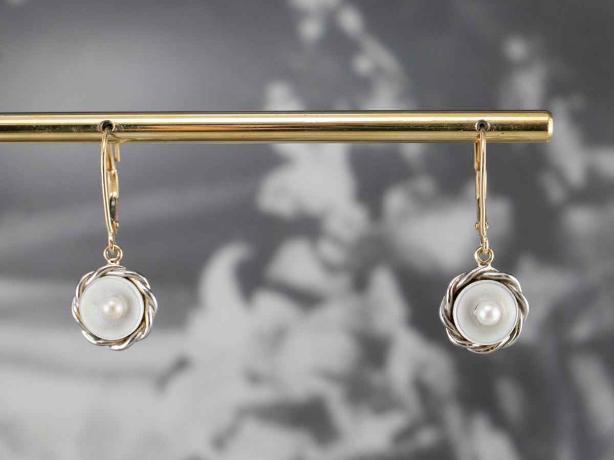 Mother of Pearl Two Tone Gold Drop Earrings