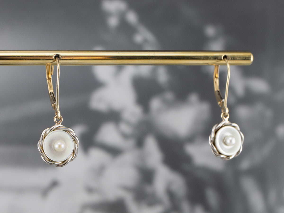 Mother of Pearl Two Tone Gold Drop Earrings