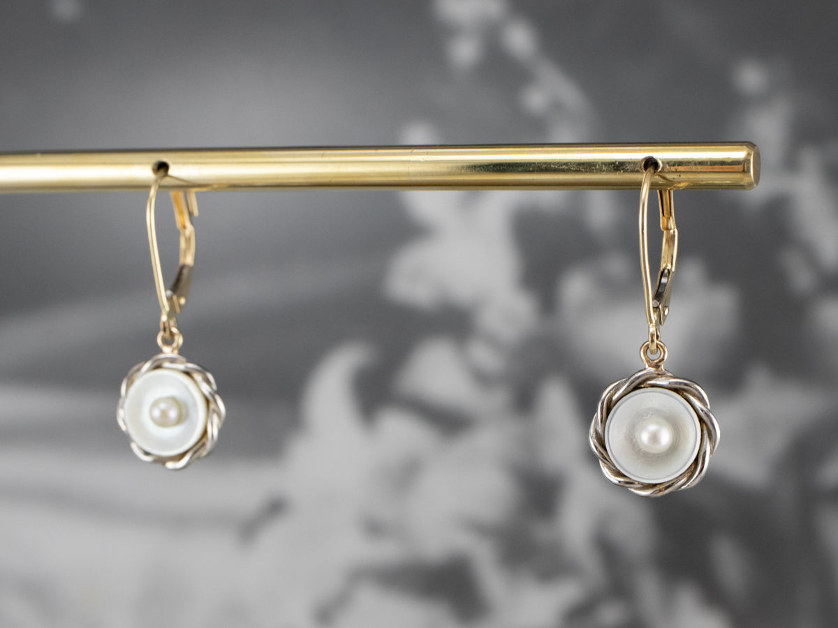 Mother of Pearl Two Tone Gold Drop Earrings