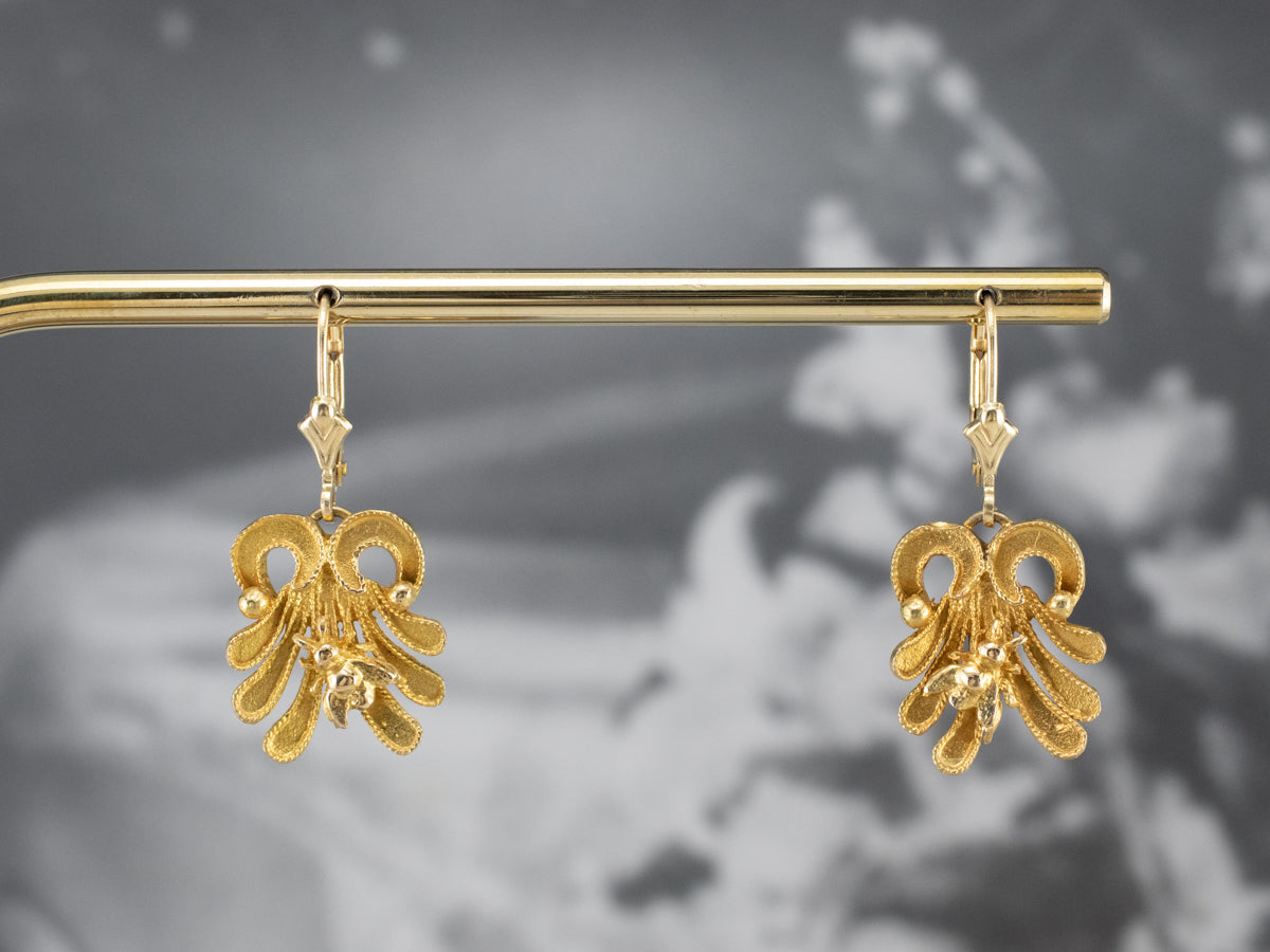 Bee and Flower 18K Gold Drop Earrings