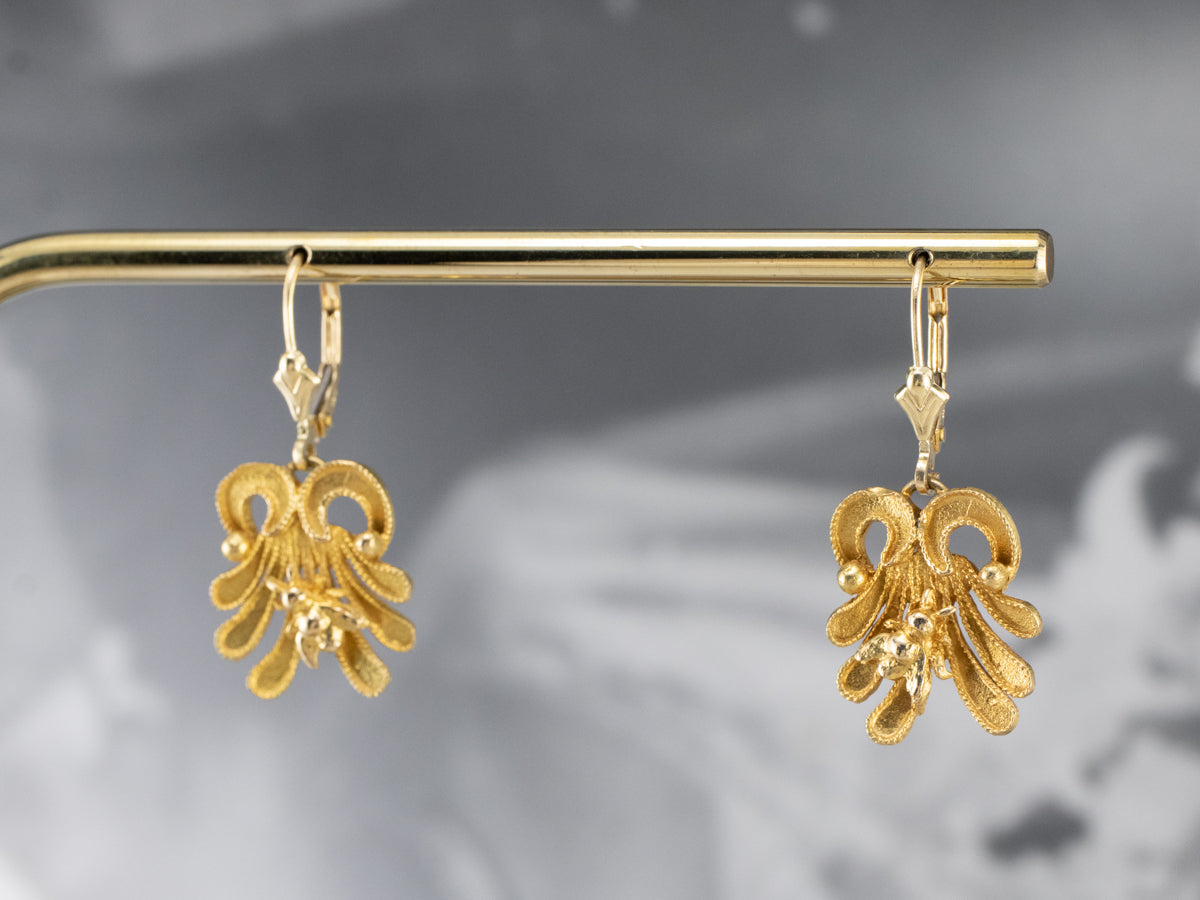 Bee and Flower 18K Gold Drop Earrings