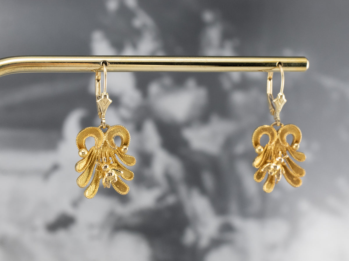 Bee and Flower 18K Gold Drop Earrings