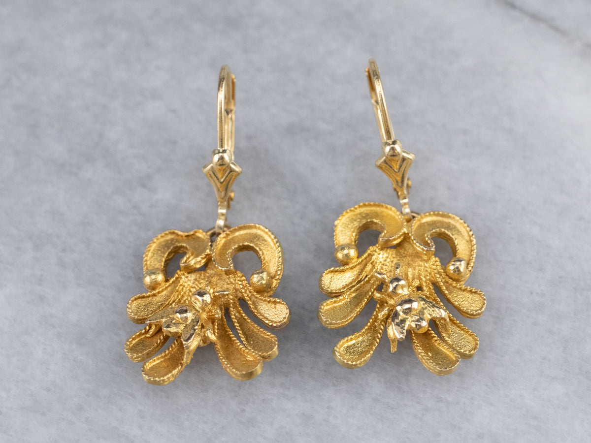 Bee and Flower 18K Gold Drop Earrings