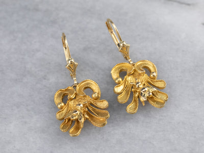 Bee and Flower 18K Gold Drop Earrings