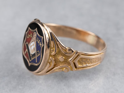 Antique Mechanics Fraternal Enamel Gold Ring