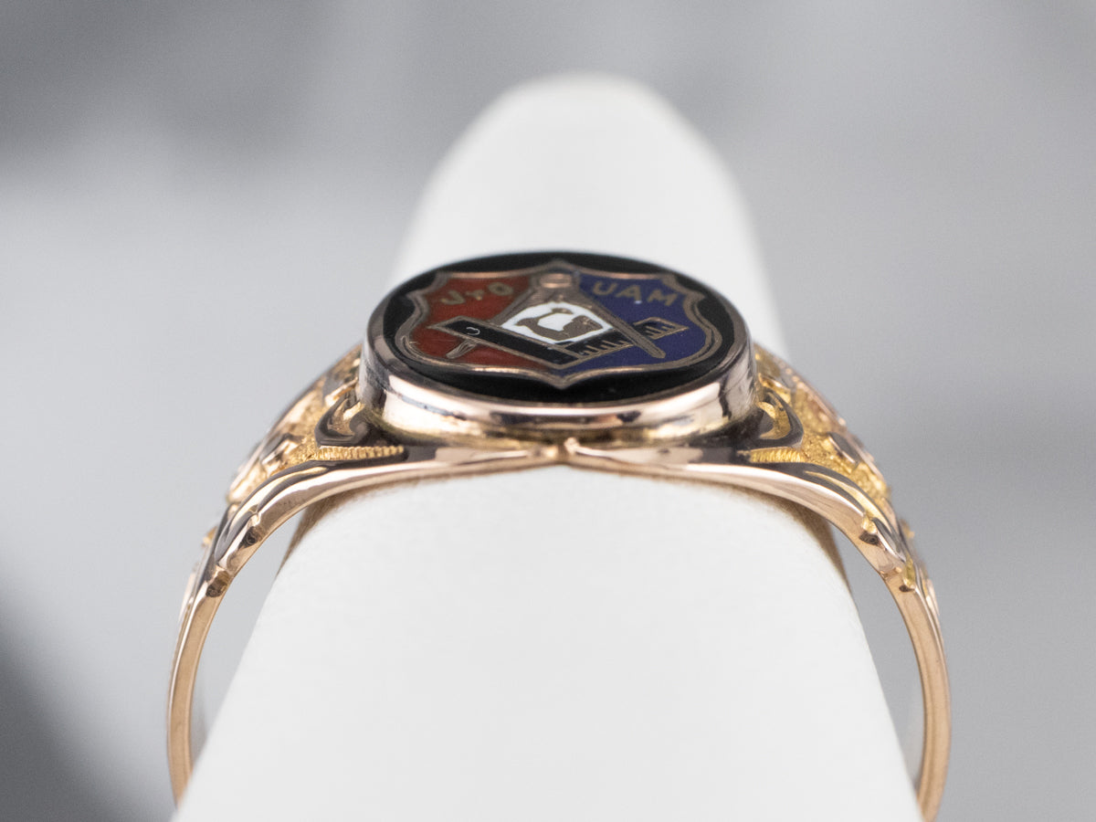 Antique Mechanics Fraternal Enamel Gold Ring