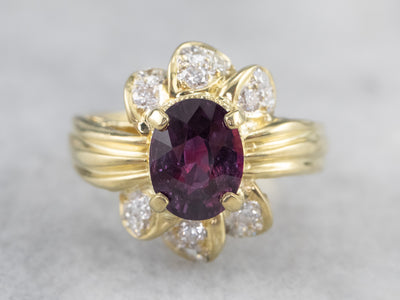 Green Gold Pink Sapphire and Diamond Ring