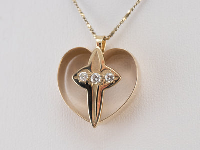 Religious Gold Heart and Cross Pendant