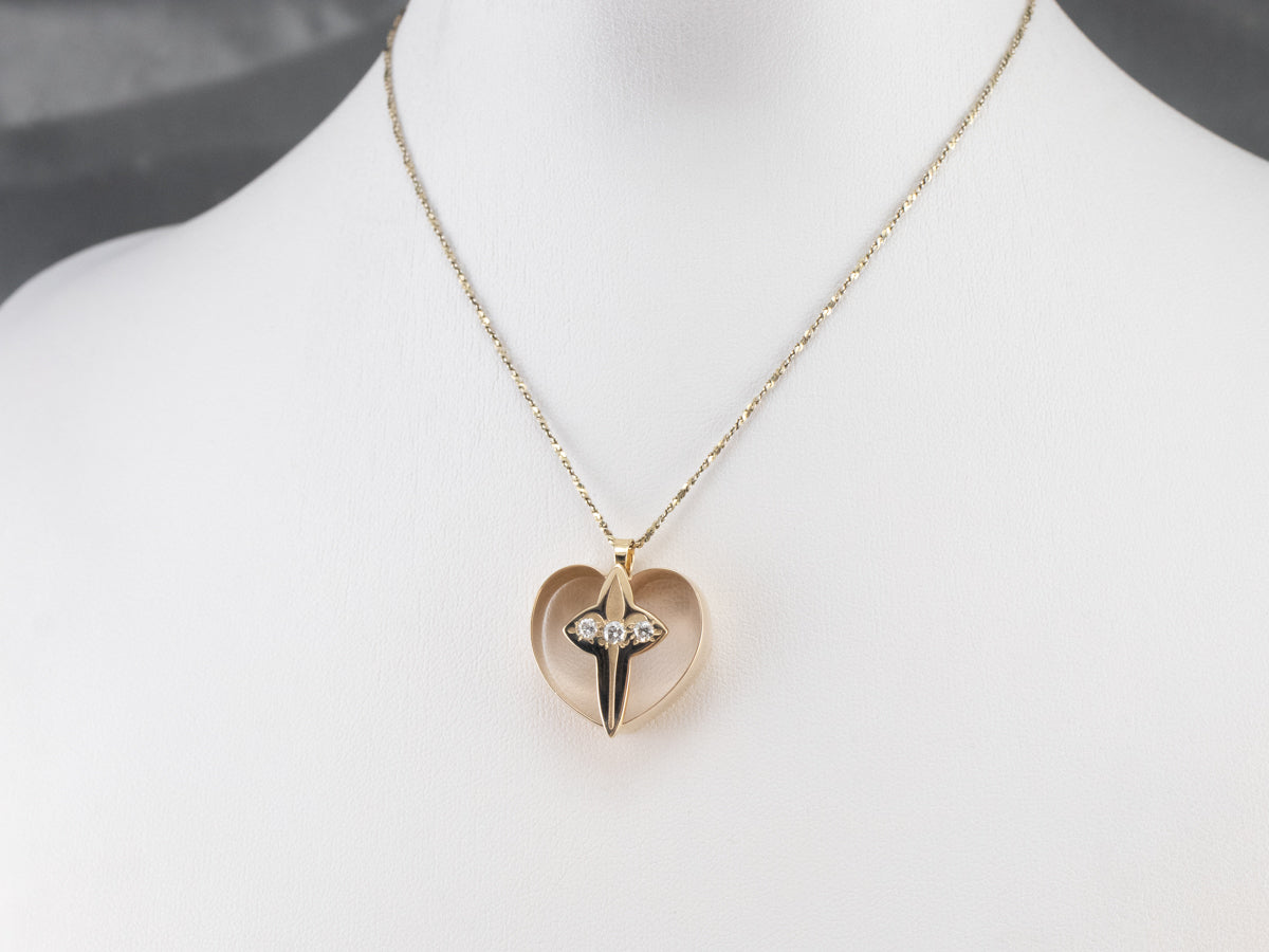 Religious Gold Heart and Cross Pendant