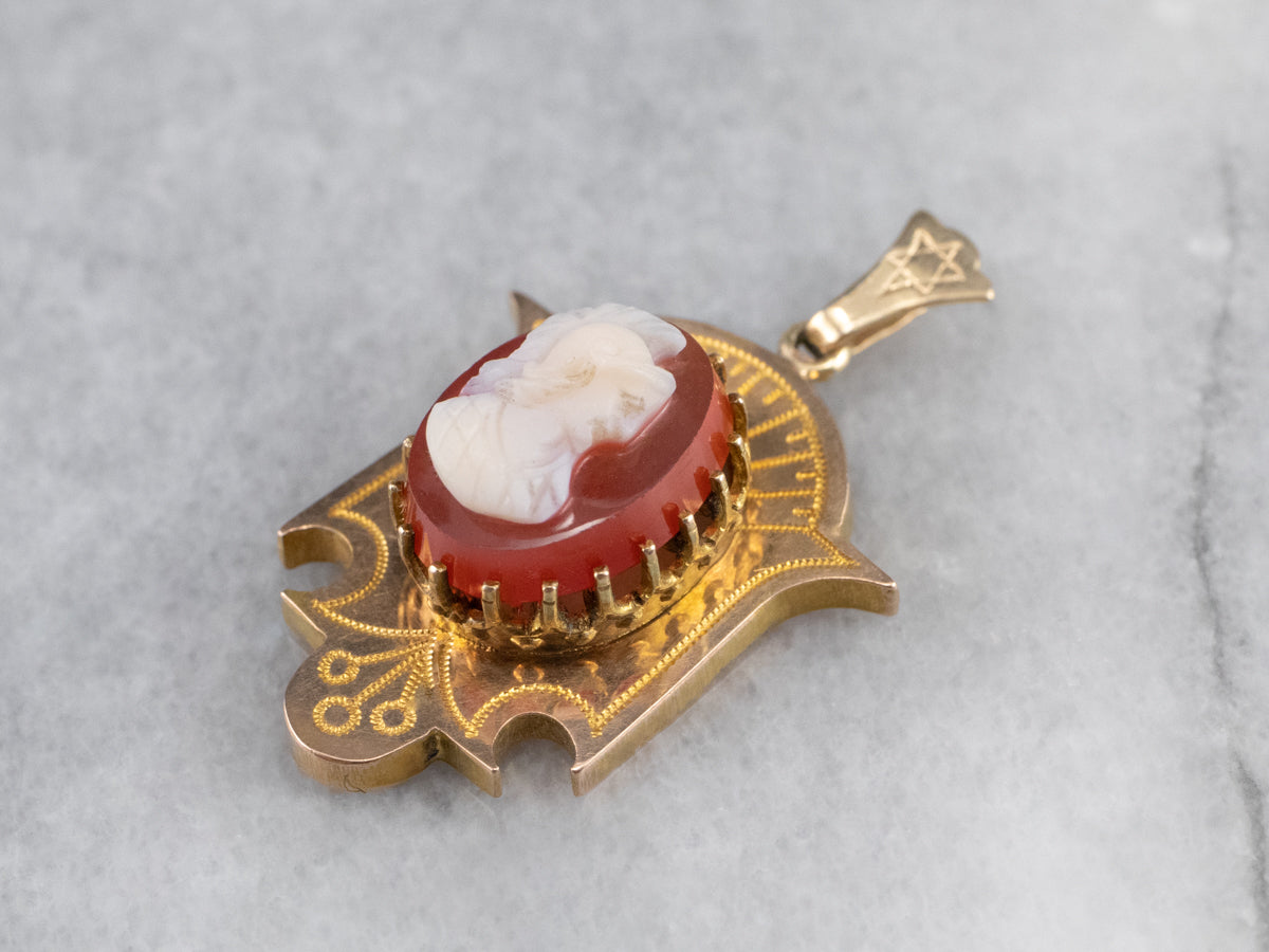 Antique Hardstone Cameo Gold Pendant
