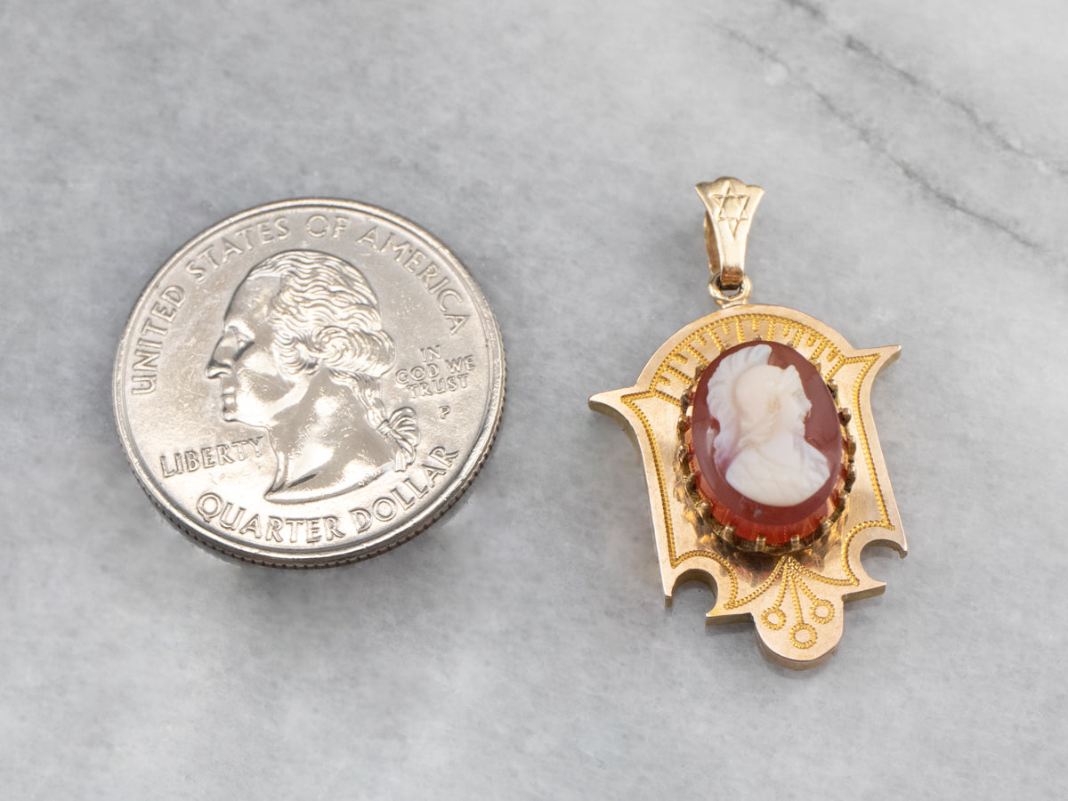 Antique Hardstone Cameo Gold Pendant