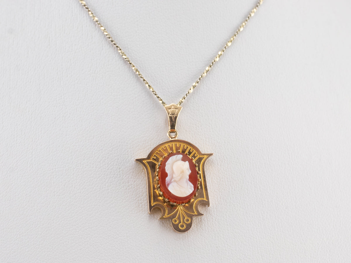 Antique Hardstone Cameo Gold Pendant