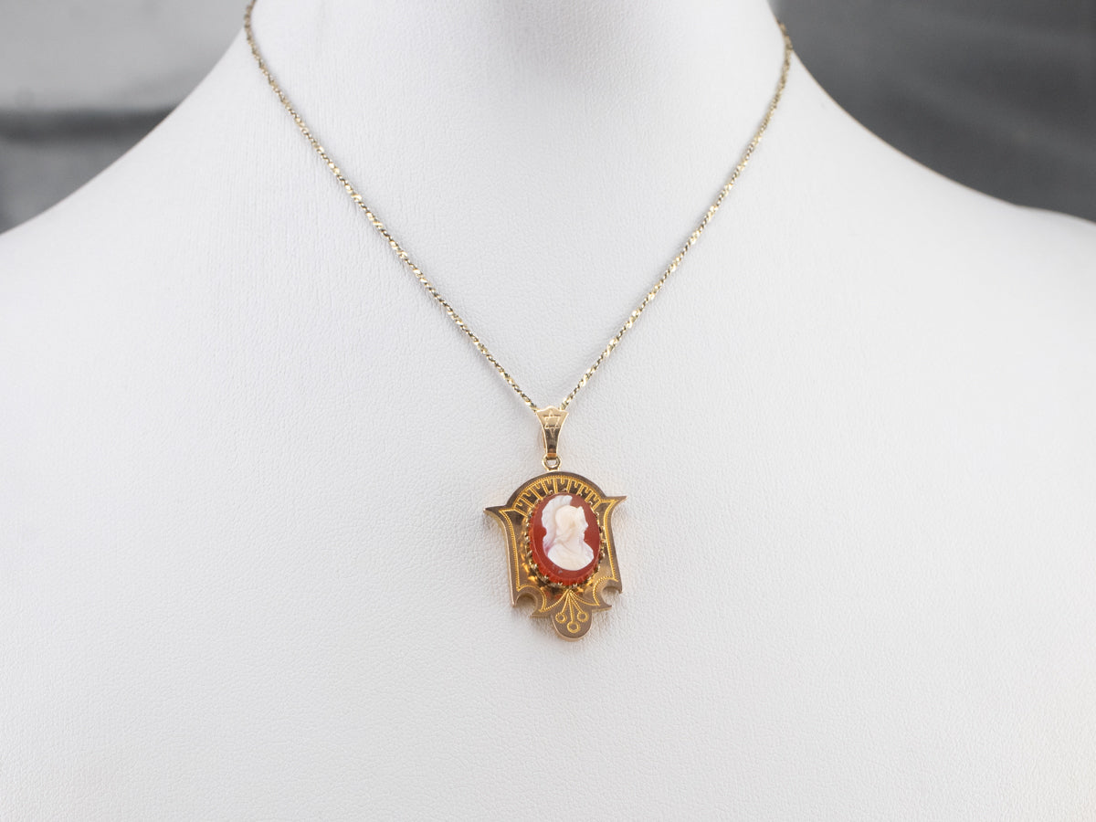 Antique Hardstone Cameo Gold Pendant