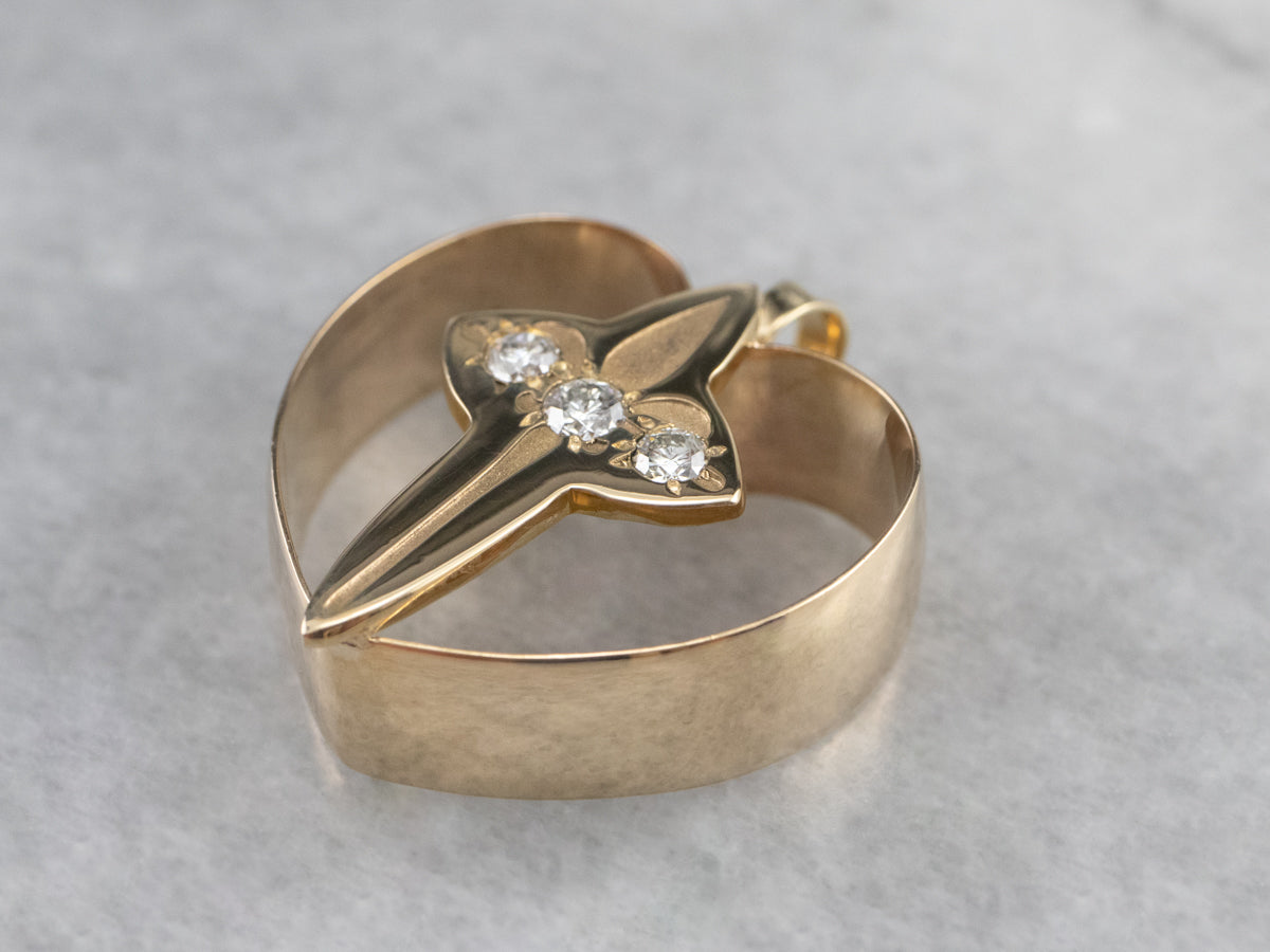 Religious Gold Heart and Cross Pendant