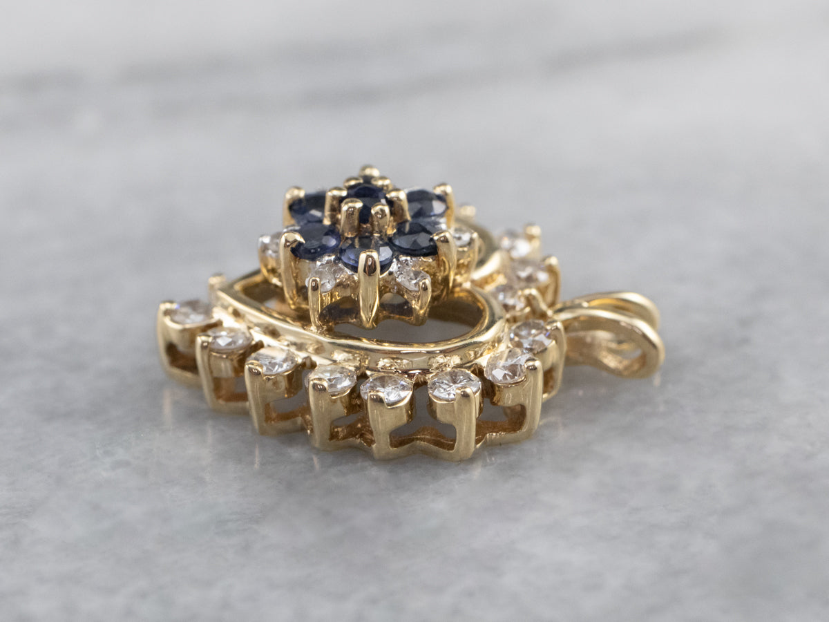 Sapphire and Diamond Heart Halo Pendant
