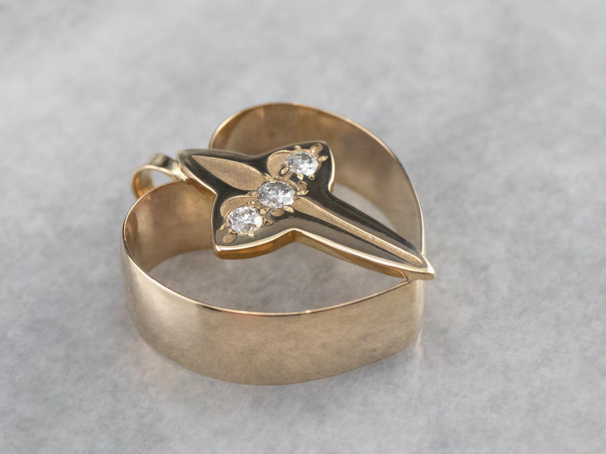 Religious Gold Heart and Cross Pendant