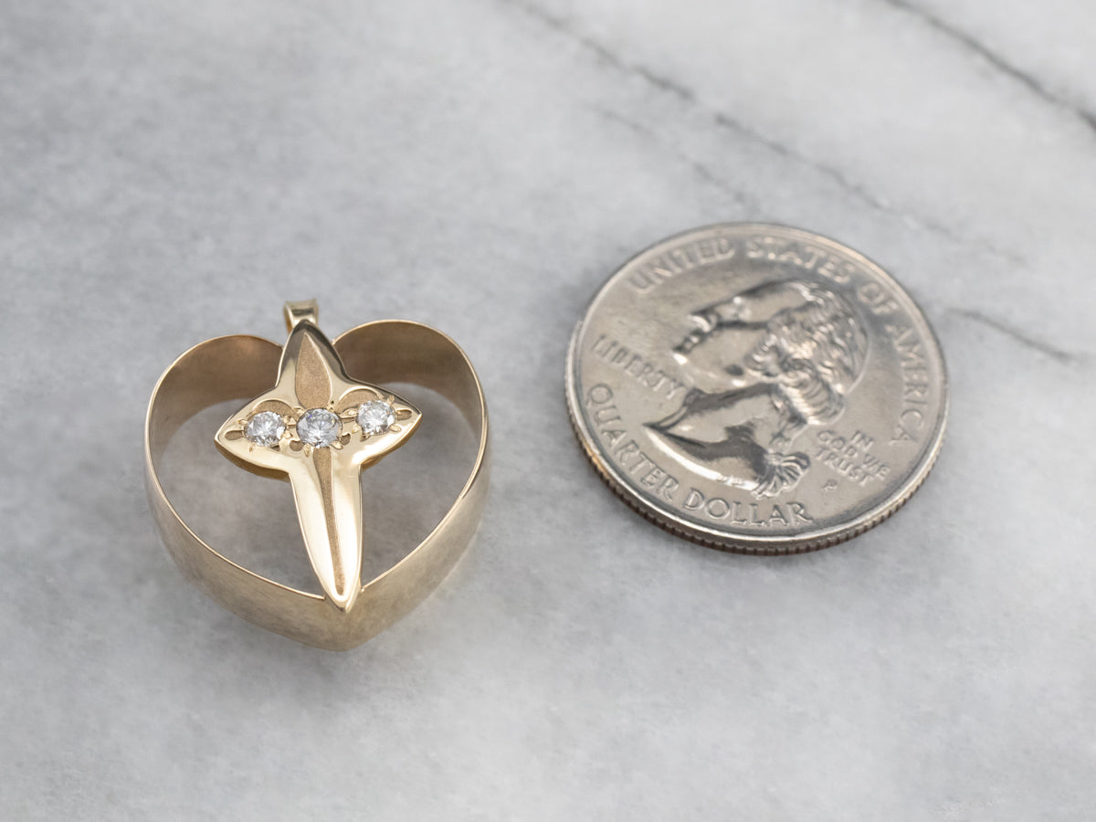 Religious Gold Heart and Cross Pendant