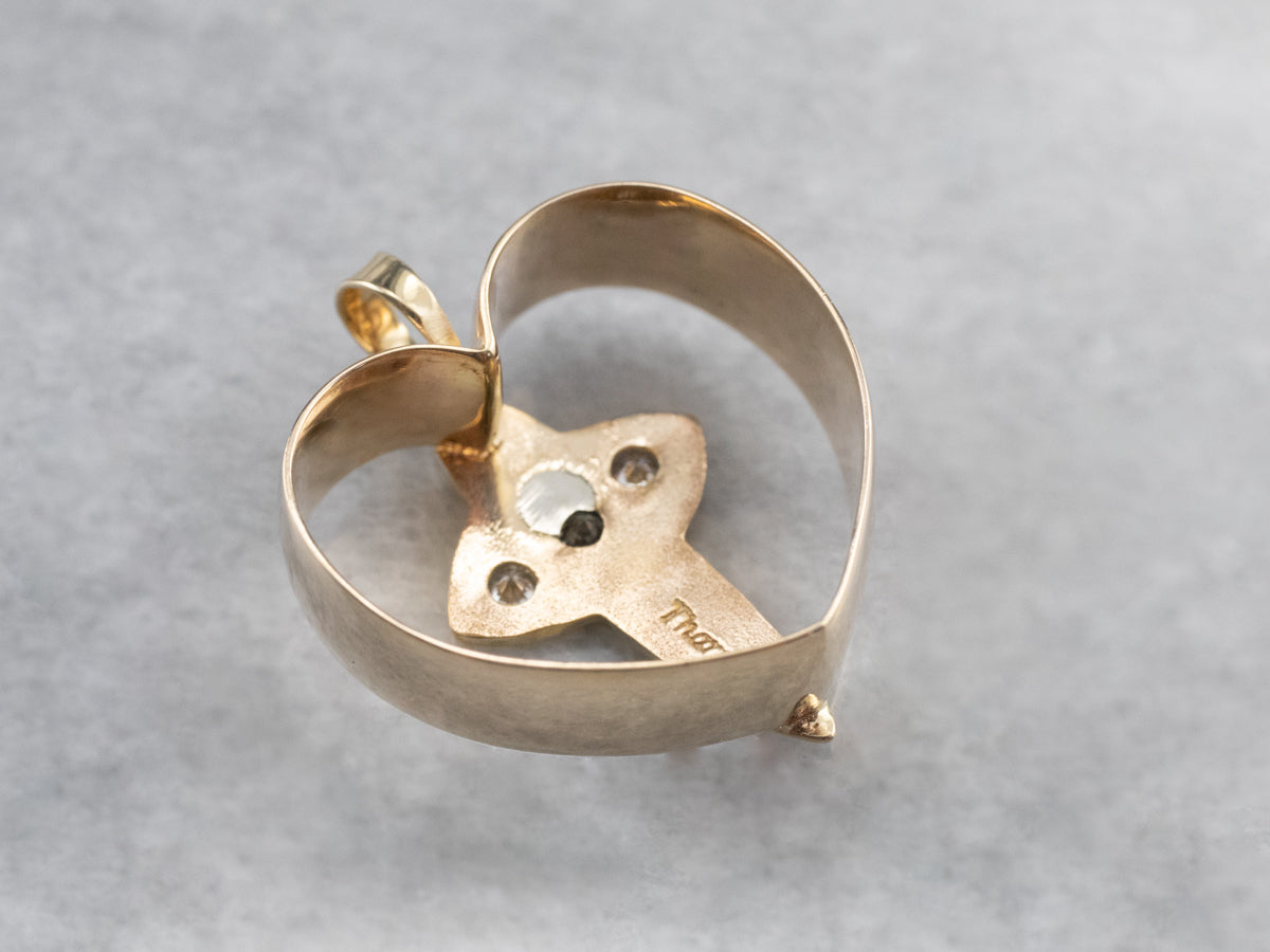 Religious Gold Heart and Cross Pendant