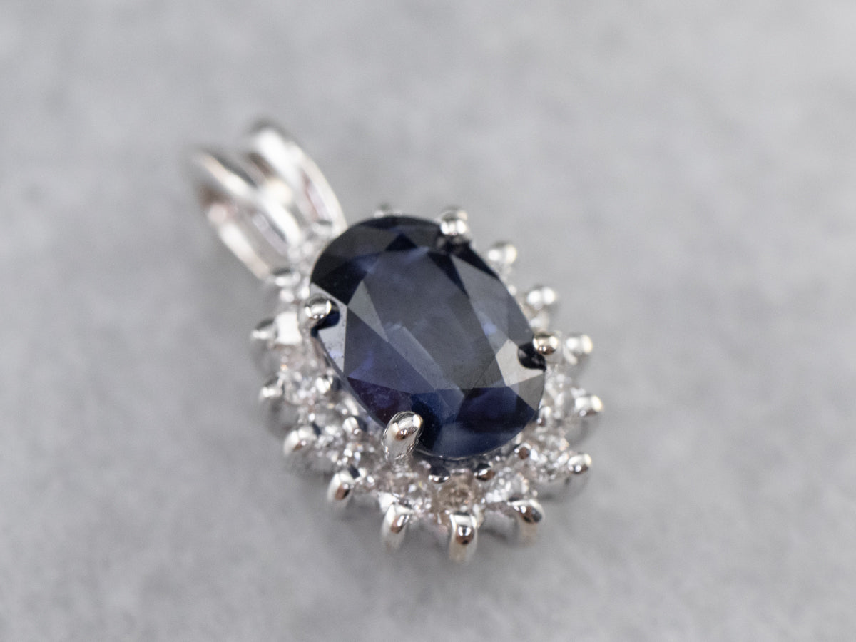 Sapphire Diamond Halo White Gold Pendant