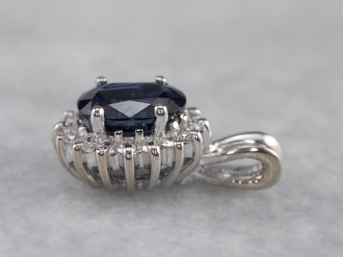 Sapphire Diamond Halo White Gold Pendant