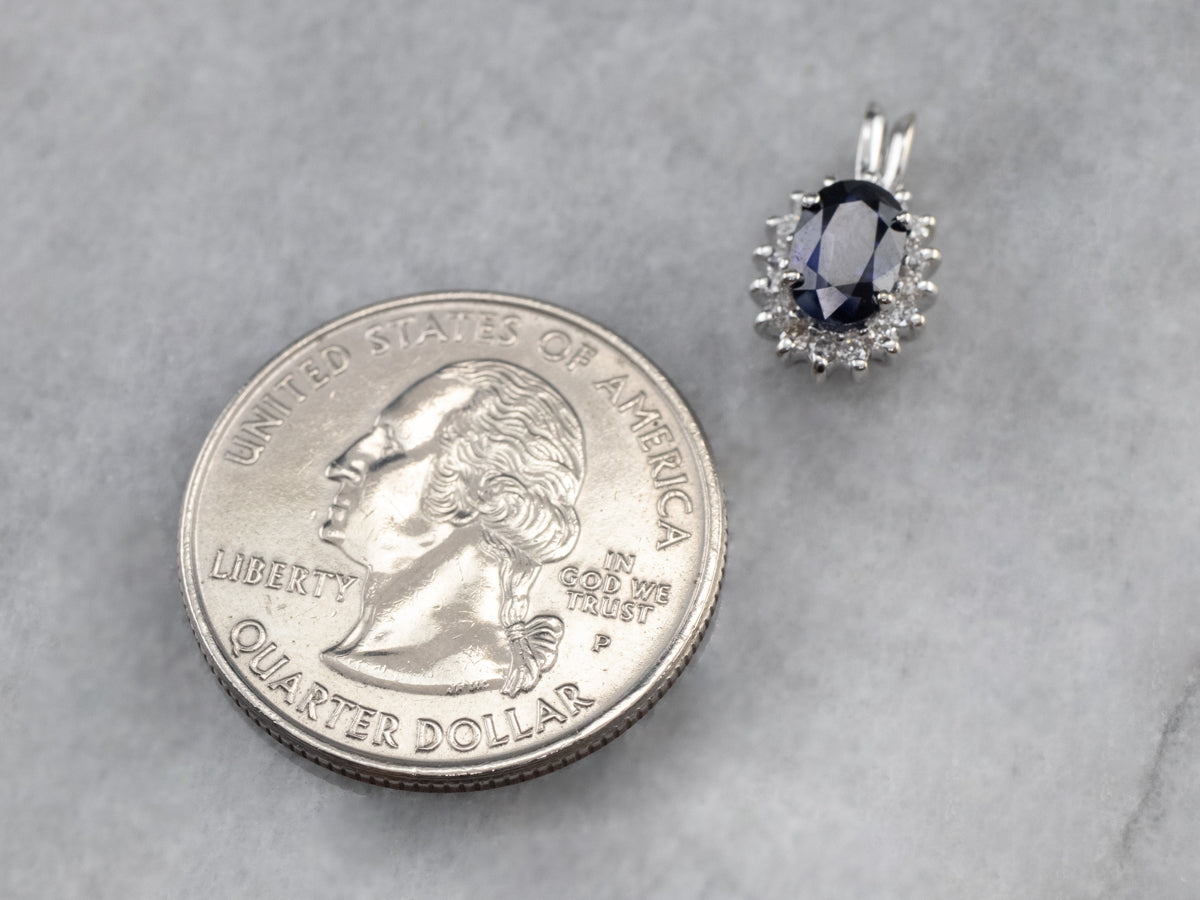 Sapphire Diamond Halo White Gold Pendant