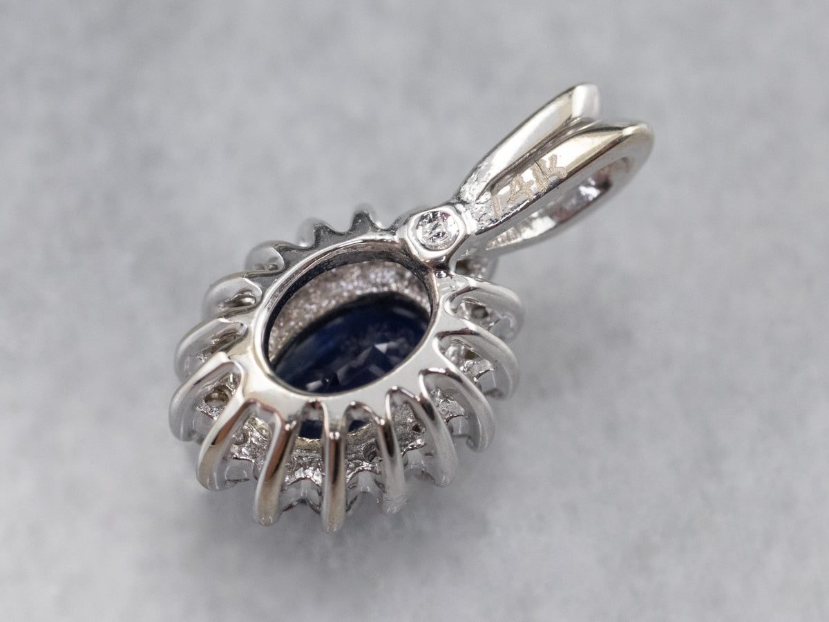 Sapphire Diamond Halo White Gold Pendant