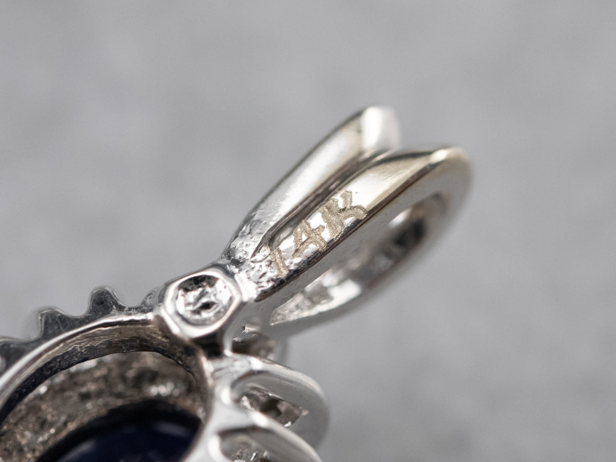 Sapphire Diamond Halo White Gold Pendant