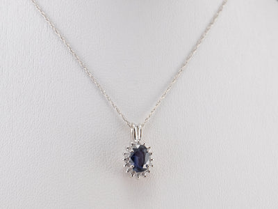 Sapphire Diamond Halo White Gold Pendant