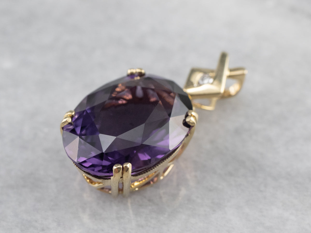 Amethyst Diamond Gold Statement Pendant