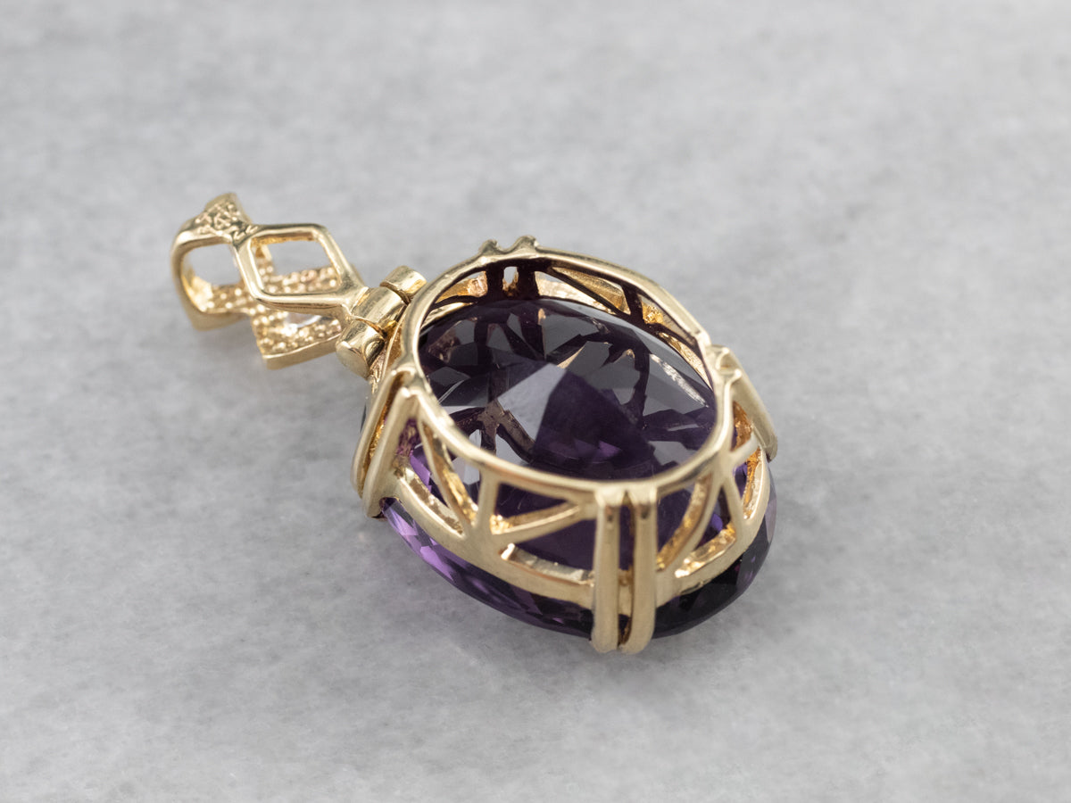 Amethyst Diamond Gold Statement Pendant