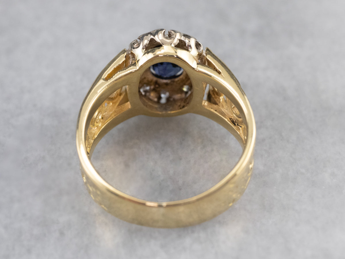 Sapphire Diamond Halo Filigree Ring