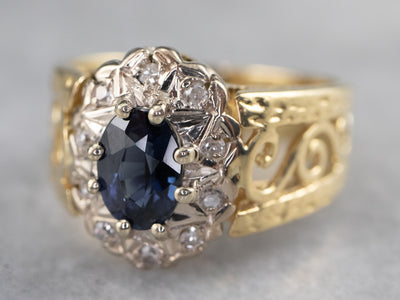 Sapphire Diamond Halo Filigree Ring