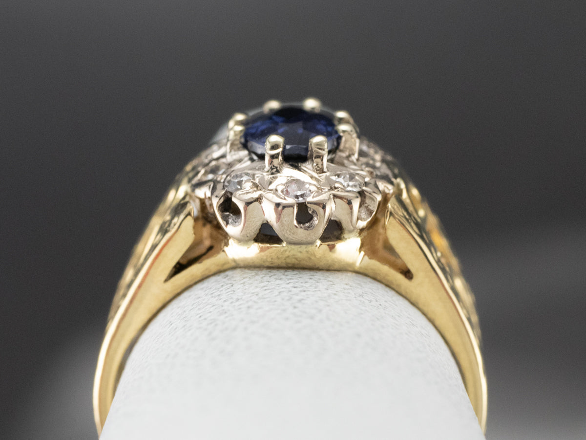Sapphire Diamond Halo Filigree Ring