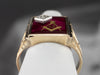 Masonic Ruby Glass Gold Statement Ring