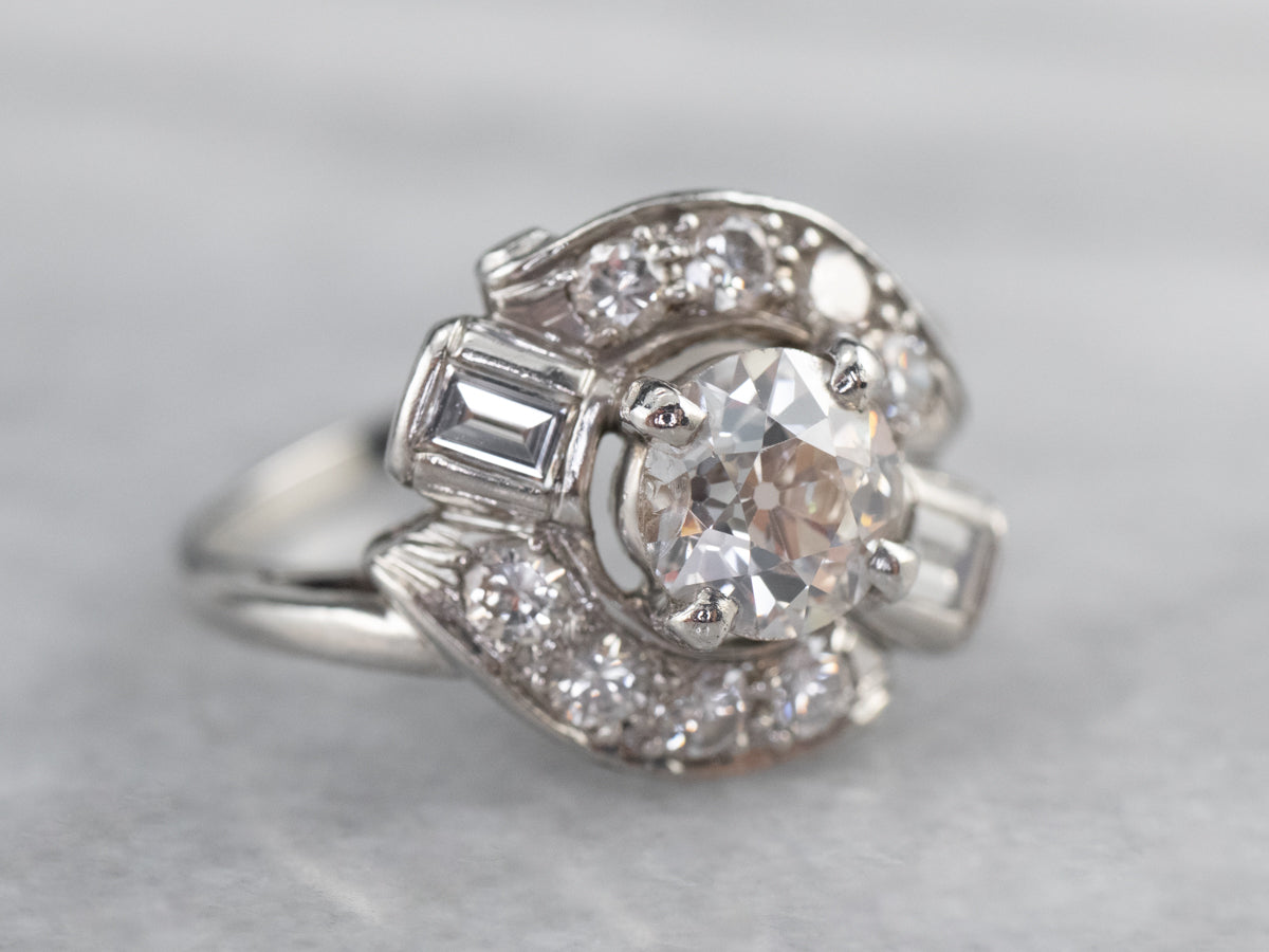 European Cut Diamond Platinum Engagement Ring