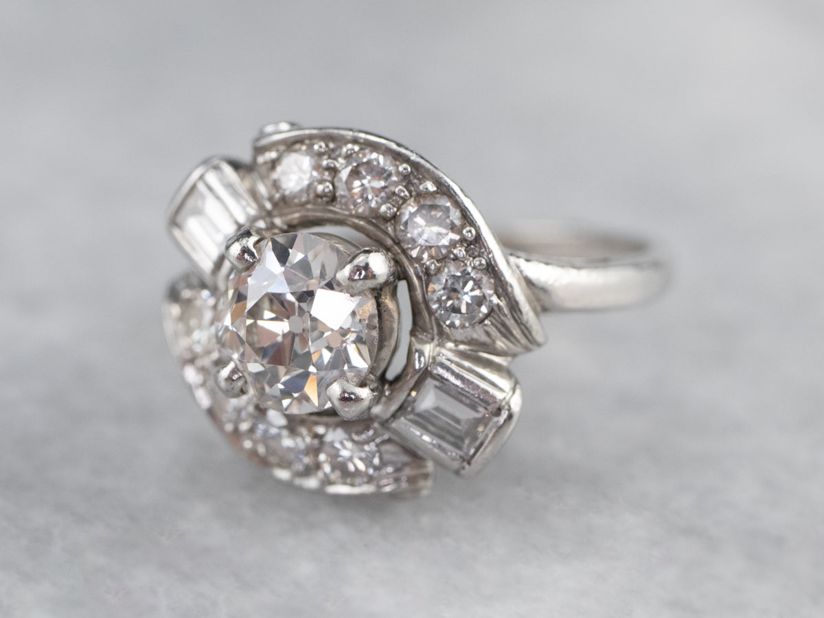 European Cut Diamond Platinum Engagement Ring